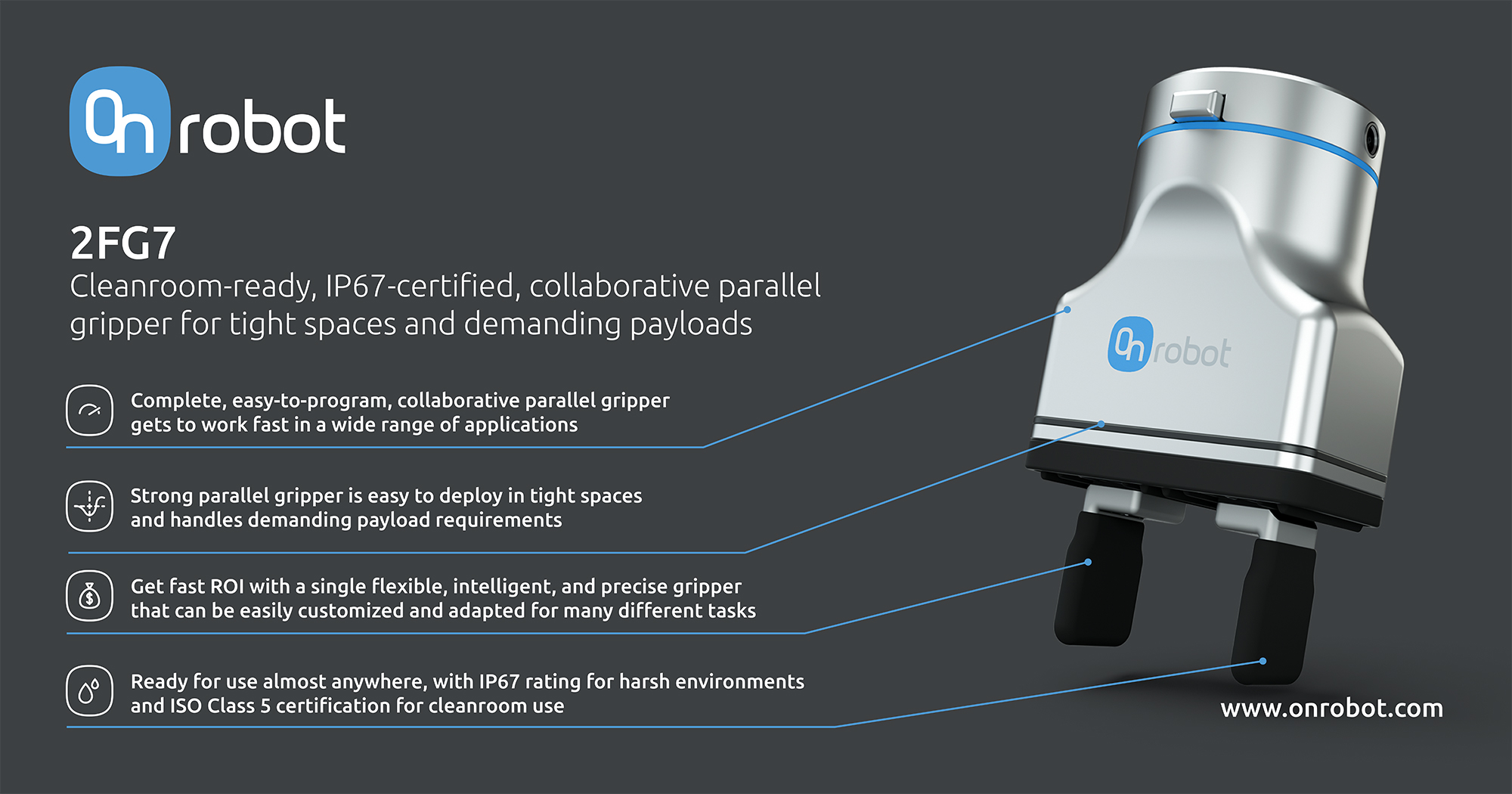 Collaborative parallel, IP67 certified electric gripper